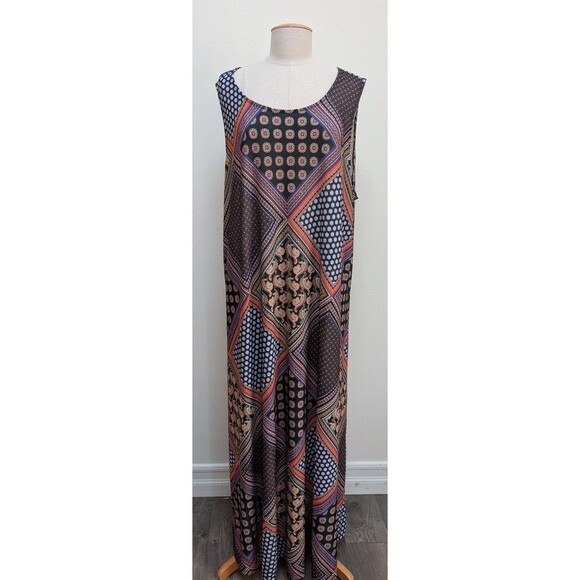 Roaman’s Plus Size 26/28 2X Patchwork Print Sleeveless Maxi Dress Boho Style - Picture 1 of 8